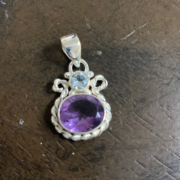 Amethyst Blue Topaz Sterling Silver Pendant - Picture 2 of 3
